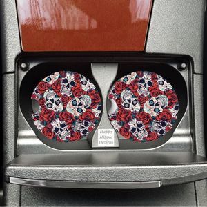 Day Of The Dead Skull & Roses Car Coasters | Car Accessories | Car Coaster